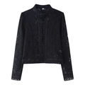 Détail de chemise en dentelle noire avec col montant et boutons traditionnels chinois - S / Noir