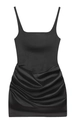 Elegante zwarte mouwloze mini-jurk met korset top en gerimpelde satijnen rok voor dames - S / Dresses / Zwart