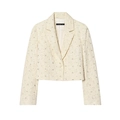 Chaqueta corta elegante de tweed crema con textura floral y manga larga - XS / Blanco Roto