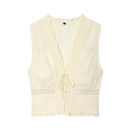 Women's cream tulle embroidered vest featuring a V-neck, ruffles, and textured fabric - XS / Yellow