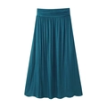Eleganter grüner Satin-Midirock in A-Linie mit plissiertem hohen Bund für Damen - XS / Blau