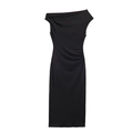 Elegant black one-shoulder midi dress with ruched waist and slim fit design - S / Black