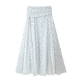 Eleganter weißer A-Linien-Maxirock mit hoher Taille, schwarzen Punkten und Faltenbund - XS / Bedruckt