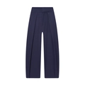 Pantaloni a palloncino blu scuro a vita alta da donna con pieghe e gamba larga fluida - XS / Blu navy