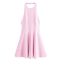 Elegante vestido halter rosa sin mangas con corte ajustado y silueta de línea A de verano - S / Rosa