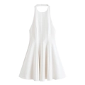 Elegante vestido corto blanco con cuello halter y silueta evasé sin mangas para mujer - S / Blanco