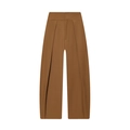 Pantalon ballon taille haute marron caramel avec plis à la taille style occidental - Bronze