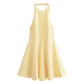 Elegante vestido halter amarillo pálido sin mangas con silueta línea A y detalles plisados - S / Amarillo