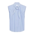 Mouwloos blauw en wit verticaal gestreept overhemd met een grote strik aan de voorkant - XS / Blauw Gestreept
