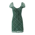Robe courte à carreaux verts avec décolleté en cœur et manches bouffantes - S / Carreaux Vert