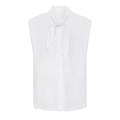Elegante mouwloze witte blouse met strikkraag en hoogwaardig katoenen weefsel - XS / Wit