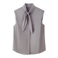 Mouwloze grijze gestreepte blouse met strikkraag voor een professionele zakelijke look - XS / Grijs
