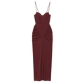 Elegante nauwsluitende bordeauxrode maxi-jurk met ruches en bustier voor avondkleding - XS / Bordeauxrood