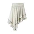 Detail of layered beige mini skirt with irregular black piping and side ruffles - XS / Off White