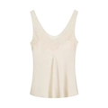 Elegant cream satin camisole with delicate lace trim V-neckline for a luxury look - XS / Apricot