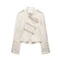 Schicke cremefarbene Jacquard-Militärjacke für Damen mit verzierten Metallknöpfen und Stehkragen - S / Milchweiß