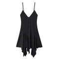Elegante zwarte jurk met V-hals, asymmetrische rucheszoom en een hoge taille ontwerp - S / Zwart