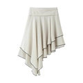 Chic cream asymmetrical tiered skirt with black contrast piping for a stylish summer look - XS / Off White