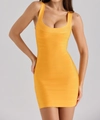Vestido mini de punto elástico amarillo sin mangas de estilo vintage francés - S / Naranja