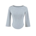 Top gris con cuello de barco, dobladillo curvado y mangas tres cuartos de punto - S / Gris
