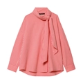 Pink and white vertical striped blouse with elegant pussy-bow collar and long sleeves - XS / Pink White Stripes