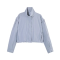 Women's minimalist light blue stand collar jacket with layered shoulder details and hidden placket - XS / Gray Blue