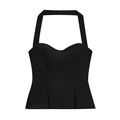 Chic black halter corset top with sweetheart neckline and structured seams on white background - XS / Black