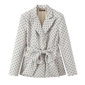 Chic beige polka dot blazer for women with stylish waist bow belt and three buttons - XS / Off-White Polka Dot