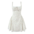 Blumenprint Camisole Kleid mit weißem Spitzenbesatz und Schleifendetail im Vintage Stil - S / Cremefarbenes Blumenmuster