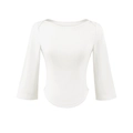 Camiseta blanca de mujer con cuello barco, bajo curvado y manga de tres cuartos - S / Blanco