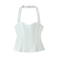 Chic white halter top with sweetheart neckline and pleated hem in a minimalist flat lay - XS / White