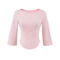 Top rosa con escote barco y ribete de encaje en las mangas y el dobladillo - S / Rosa