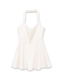 Slim fit white halter neck dress with a V-neckline and minimalist A-line silhouette - S / White