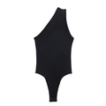 Eleganter schwarzer Ein-Schulter-Bodysuit für Damen mit Rippenstruktur und engem Schnitt - S / Schwarz