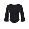 Top negro ajustado con cuello barco, mangas acampanadas y dobladillo festoneado - S / Negro