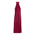 Elegantes weinrotes Satin-Maxikleid mit Neckholder und glatter, seidiger Textur im Design - XS / Rot