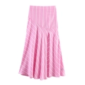 Falda midi a rayas rosas y blancas de talle alto con abertura lateral y silueta evasé - XS / Skirts