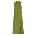 Grass green sleeveless V-neck slim fit midi dress with elegant A-line silhouette - S / Green