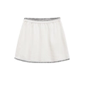 Minimalist white knit A-line skirt with contrast black hand-stitched detailing - S / Knitted Mini Skirt