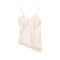 Detail of elegant champagne satin camisole top featuring delicate lace trim and silk texture - XS / Tops / Milky White