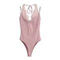 Eleganter malvenfarbener Damenbody mit Spitzenbesatz und schickem Schnürdesign-Detail - XS / Lotosrosa