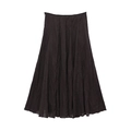 Detail shot of the black pleated midi skirt fabric with subtle vertical texture and folds - Coffee