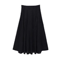 Detailed view of the black A-line midi skirt showing natural wrinkled fabric texture - Black