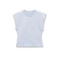 Gilet in maglia azzurro da donna con scollo rotondo e bordi a costine su sfondo bianco - S / Azzurro