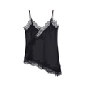 Camisola de satén negro para mujer con encaje de pestañas y dobladillo asimétrico - XS / Negro