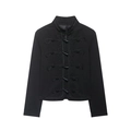 Chaqueta corta negra para mujer de estilo chino con botones de rana y cuello elevado - S / Negro