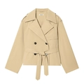 Korte kaki double-breasted trenchcoat voor dames met klassieke epauletten en een tailleriem - XS / Khaki
