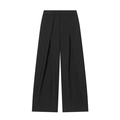 Elegante pantalón negro de talle alto y pierna ancha con pliegues para oficina y casual - XS / Pants