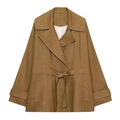 Elegante gabardina color camello con cinturón y puños decorativos para mujer - XS / Amarillo