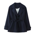 Chaqueta gabardina corta azul marino para mujer con cinturón y forro blanco - XS / Aguamarina